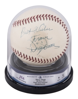 Dizzy Dean Signed & Inscribed OAL Harridge Baseball (JSA/Beckett Nr Mt- Mint+  8.5) PSA/DNA